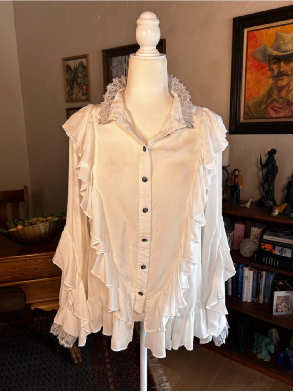 Ivory Ruffled Button-Front Blouse - Picture 4 of 12